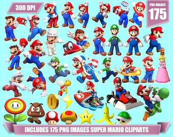 Super Mario Clipart: 175 Transparent PNG Images (Digital Download)