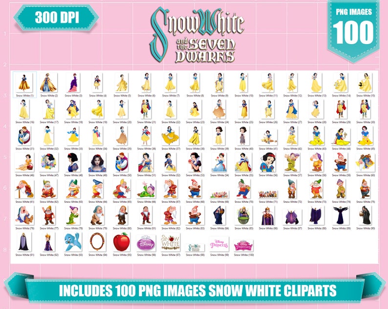 白雪姫のクリップアート：プリンセスのPNG画像100枚（デジタルダウンロード） 画像 2
