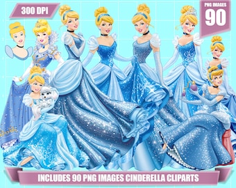 Cinderella clipart 90 png images, printable Cinderella png clipart, digital instant download, Cinderella princess png images birthday party