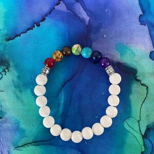 Chakra Bracelet with White Lava Rock Beads | 7 Chakra Healing Beads