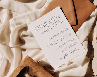 Invitations de mariage minimales avec code QR, suite d'invitations de mariage minimaliste, invitation moderne, modèle modifiable simple, #MM2