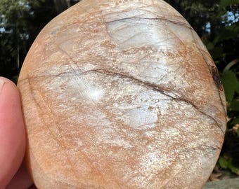 Peach Moonstone flame teardrop Orange flashy standing stone 3 inch