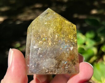Citrine Crystal Point Tower: Smokey Rainbow Obelisk Wand