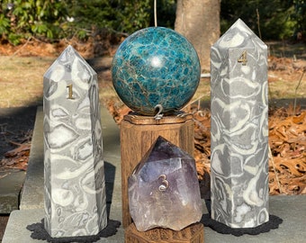 Jasper, Amethyst & Apatite crystal Point orb tower wand large crystals - Wild Wiskers collection - Choose your exact stone