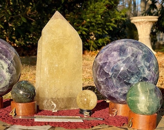 8LB Citrine &Fluorite Orbs labradorite large crystals Rainbow Friends collection