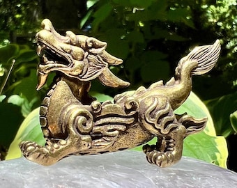 Dragon Bronze FooDog Statue metal bronze 2.4” Unicorn Qlin kylin Chimera