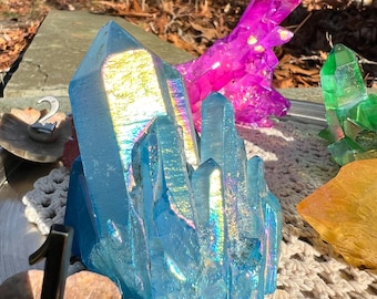 Aura Quartz cluster Angel aura Titanium Blue Red Green yellow -Pick your crystal