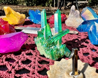 Aura Quartz cluster Angel aura Titanium Blue Red Green yellow -Pick your crystal