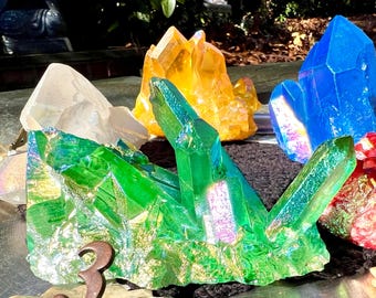 Aura Quartz cluster Angel aura Titanium Blue Red Green yellow -Pick your crystal