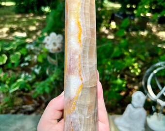 Large Fluorite Tower 8.5” Crystal point wand fluroite large tower Gold protector