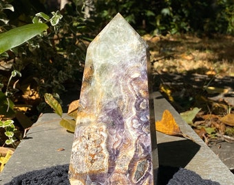 Large Fluorite Point Tower: XL Crystal Wand (6.9 inches)