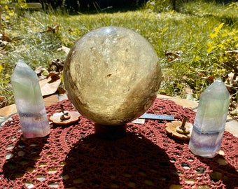 7LB Rainbow Citrine Sphere large Golden rainbows crystal ball or Fluorite tower, Dancing Sun collection, choose your exact stone