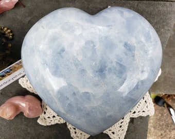 Blue Calcite Heart large 6.3" crystal  XL blue color Pounds LB lbs