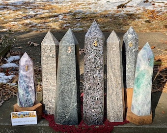 Fluorite, Crinoid Jasper Point large crystal towers XL Huge 13” Squared collection