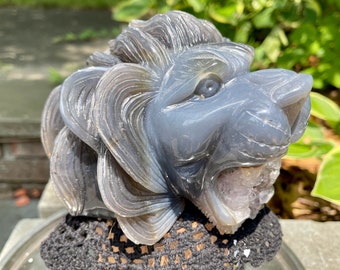 Agate Lion Large carved Blue Agate Blue Lion ~4.9LB