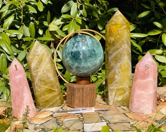 Citrine, RoseQuartz & Fluorite Large crystal Points, crystal ball - Dancing Roses collection, choose your exact crystals