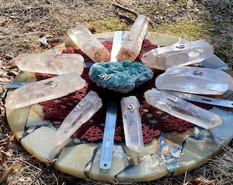 Large clear Quartz Points or Green Fluorite Cluster Stone snowflake collection - choose your exact stone