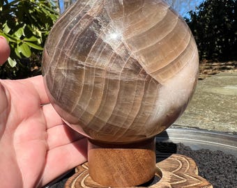 Fluorite sphere crystal ball Orb Chakra healing stone 3.9” Brown white banded