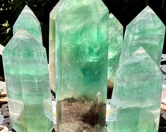 Fluorite crystal tower point rare Blue Purple Green Rainbow Reiki Chakra healing