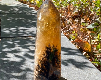 Large Fluorite point wand Orange fluroite large tower black flame