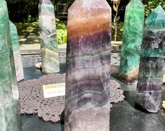 Rainbow Fluorite crystal tower point rare Blue Purple Green Reiki Chakra healing