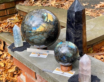 26LB Labradorite &Fluorite Collection, 201mm Sphere wand point tower large sphere feldspar spectrolite golden blue - choose your exact stone