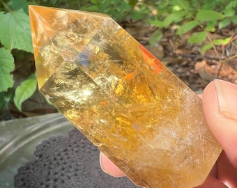 Citrine Point Tower: Solar Plexus Chakra Crystal, Iron Inclusions