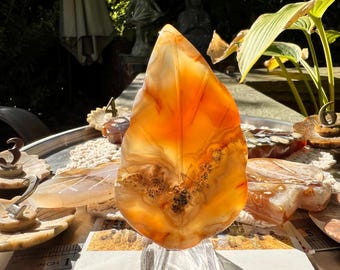 Crystal Leaf carving Carnelian Agate Red orange hand carved Quartz Leaves, Madagascar