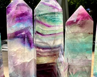 Fluorite Crystal tower point rare Purple Blue Green Clear Natural rainbow tower