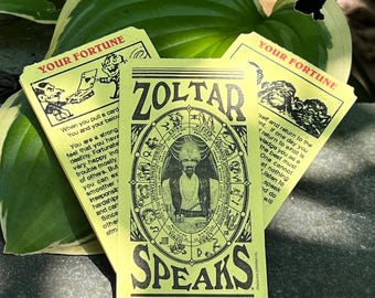 4 Zoltar Fortune Cards Official Zoltar Speaks Paper fortunes for Fun, Scrapbooking, Gifting, Carnival, Stocking Stuffer or Favors