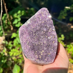 Amethyst Geode: Standing Purple Crystal Cluster with Calcite