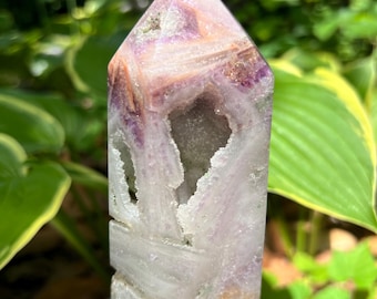 Druzy Fluorite Crystal Tower: Purple & White Banded Point