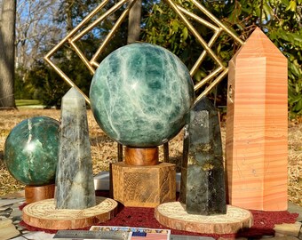 Fluorite, Jasper labradorite Crystal ball & Points sacred square collection