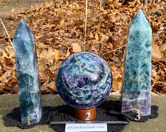 XL Fluorite Orb Point Sphere crystal tower large wand generator Green submarine collection