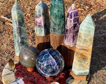 Fluorite, Chevron Bloodstone Citrine Point sphere orb Green Glow Collection large crystal generator XL