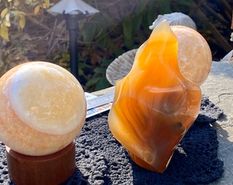 Calcite & Agate collection crystal spiral orb sphere point