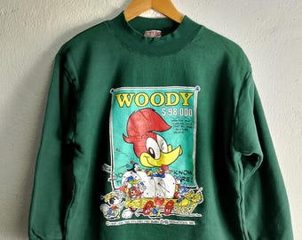 Vintage 90s Woody Woodpecker Gray Sweatshirt Medium Woody
