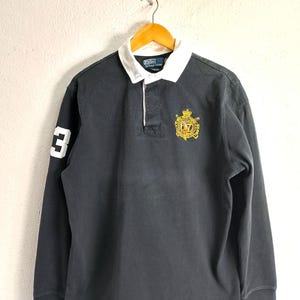 PolobyRalphLauren RugbyShirt 刺繍ロゴ 90s XL Vintage 90's Ralph Lauren Quarter Zip L/S Polo- Red/Navy Rugby