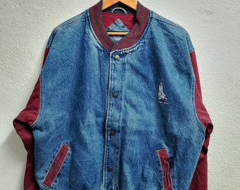 RARE Vintage Mens Tri Mountain Varsity Denim Jacket Size 3 XL Very 