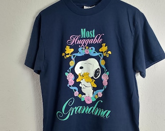 Vintage 80s Snoopy T-shirt XL - Grandma Flowers Peanuts Tee - Etsy