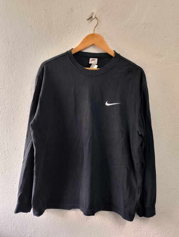 usa製 Nike ブラック ロンT Vintage y2k 古着 90s USA製 NIKE センター スウォッシュ ロゴ 刺しゅう 長袖