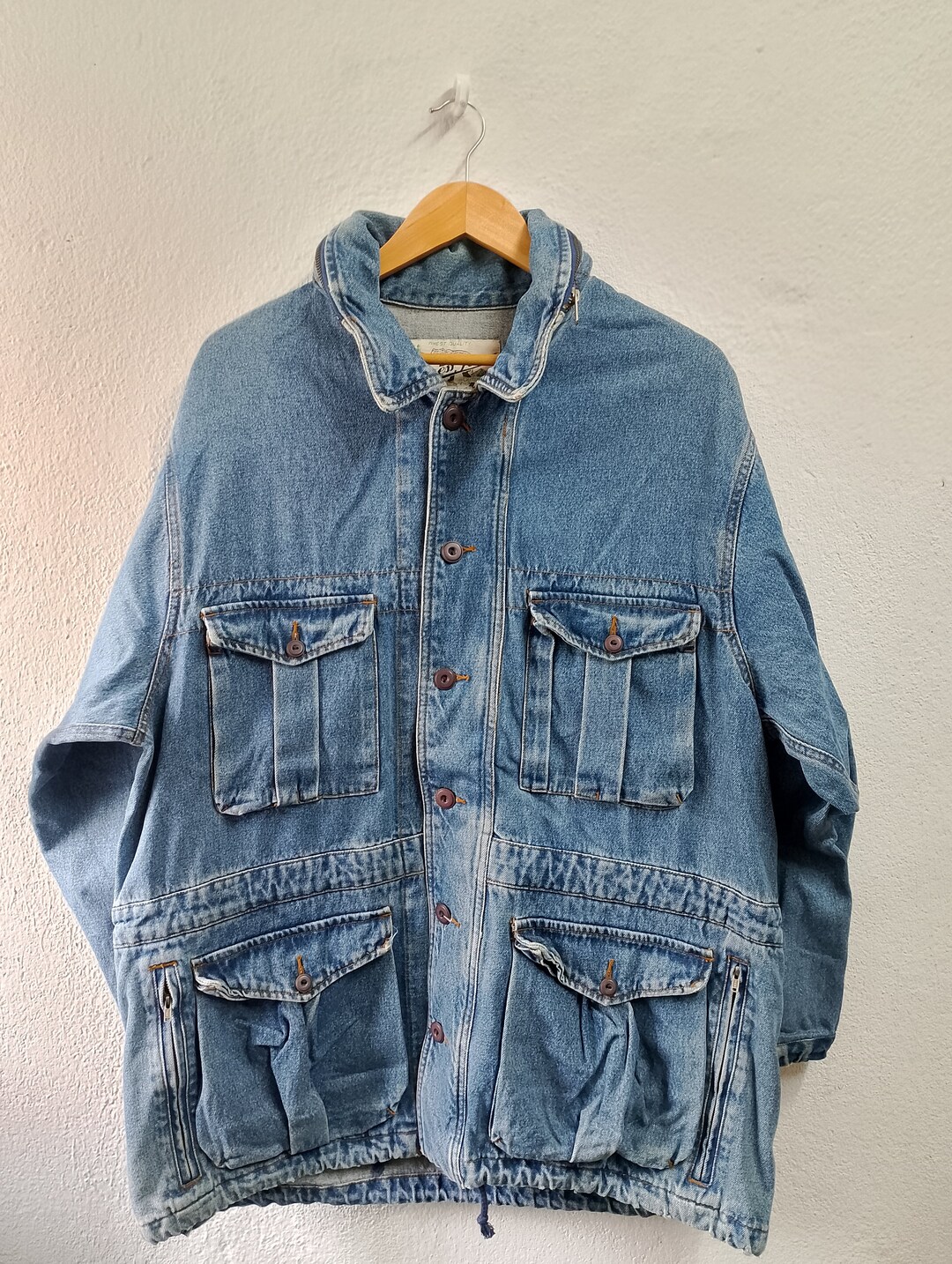Vintage 80s-90'S Guess denim jacket, made in the USA, size M, men's cotton blue type Vintage Second Hand