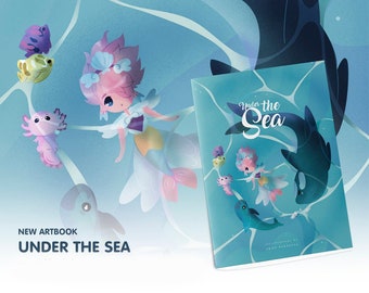 May include: An illustration of a mermaid with pink hair and a blue and yellow tail. The mermaid is surrounded by other sea creatures, including a whale, a dolphin, and a fish. The text "Under the Sea" is written in a whimsical font on the cover of a book.