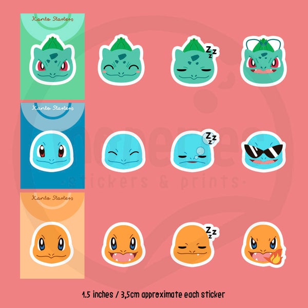 Kanto Starters Die Cut Emoji Stickers (4 Die Cut each pack), Cute Glossy Vinyl stickers, Bulbasaur Squirtle Charmander stickers