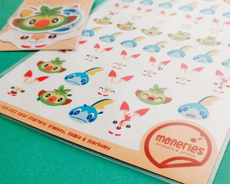 Scorbunny Sobble Grookey stickers Cute glossy Stickers or Matte stickers Galar Starters Pack Emoji Stickers 2 Sheets /& 3 Die Cut