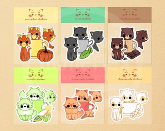 Tea Cats Sticker Set (3 stickers individual bags or all the cats),Die Cut Waterproof Stickers, Premium Quality, Laptop & Phone Stickers