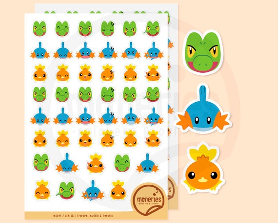 Hoenn Starters Pack Emoji Stickers 2 Sheets 3 Die Cut Cute Etsy