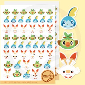 Scorbunny Sobble Grookey stickers Cute glossy Stickers or Matte stickers Galar Starters Pack Emoji Stickers 2 Sheets /& 3 Die Cut