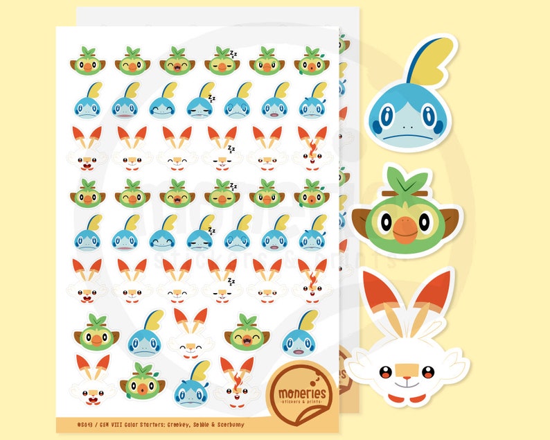 Scorbunny Sobble Grookey stickers Cute glossy Stickers or Matte stickers Galar Starters Pack Emoji Stickers 2 Sheets /& 3 Die Cut