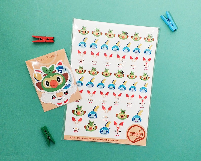 Scorbunny Sobble Grookey stickers Cute glossy Stickers or Matte stickers Galar Starters Pack Emoji Stickers 2 Sheets /& 3 Die Cut